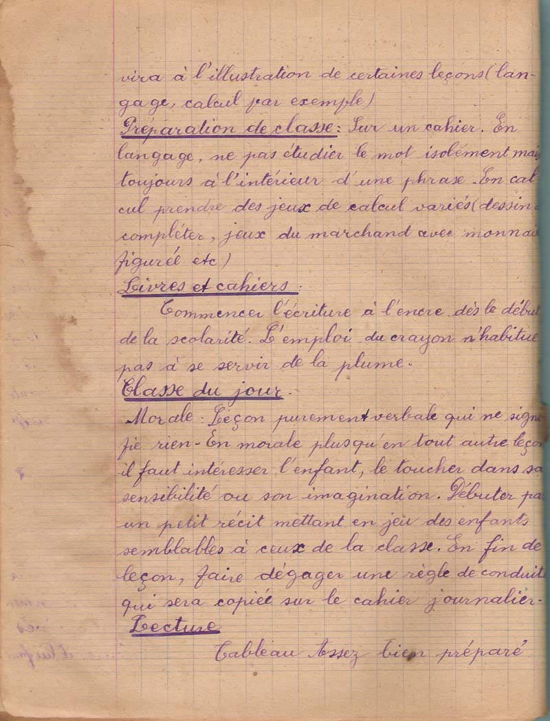 Page scannée du cahier d'inspection