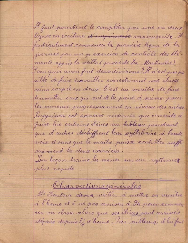 Page scannée du cahier d'inspection